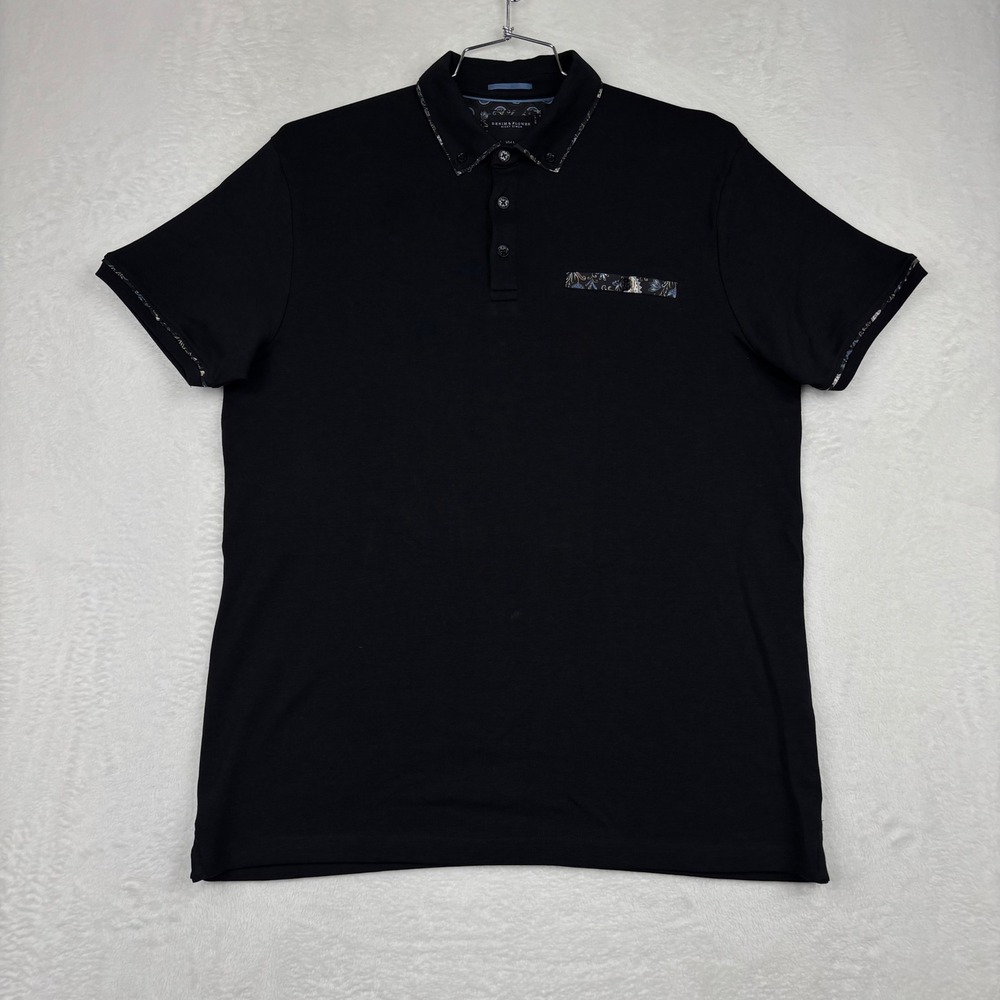 Denim & Flower Ricky Singh Mens Large Black Paisley Trim Short Sleeve CA6-29